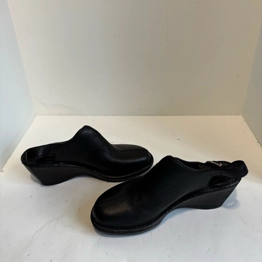 Born Black Leather Wedge Clogs | Comfort Slip-On Shoes. Size 9 - Picture 12 of 15